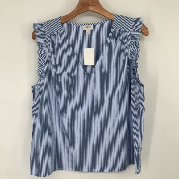 J.Crew Womens Blue Striped Ruffle V-Neck Sleeveless Top Size Medium new $79 - Picture 10 of 12